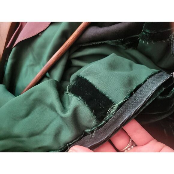 Vintage 1970s Dress Women's XS Green Emerald Velvet Long Maxi Lace Tie Waist - Picture 7 of 9